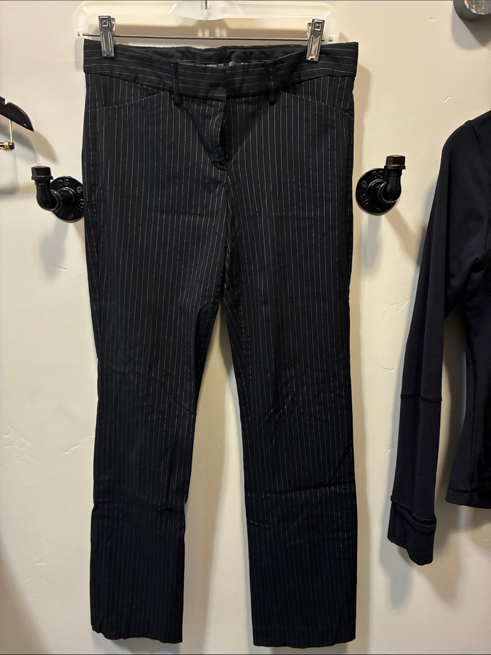Express Editor Black Pinstripe Straight-Leg Trousers